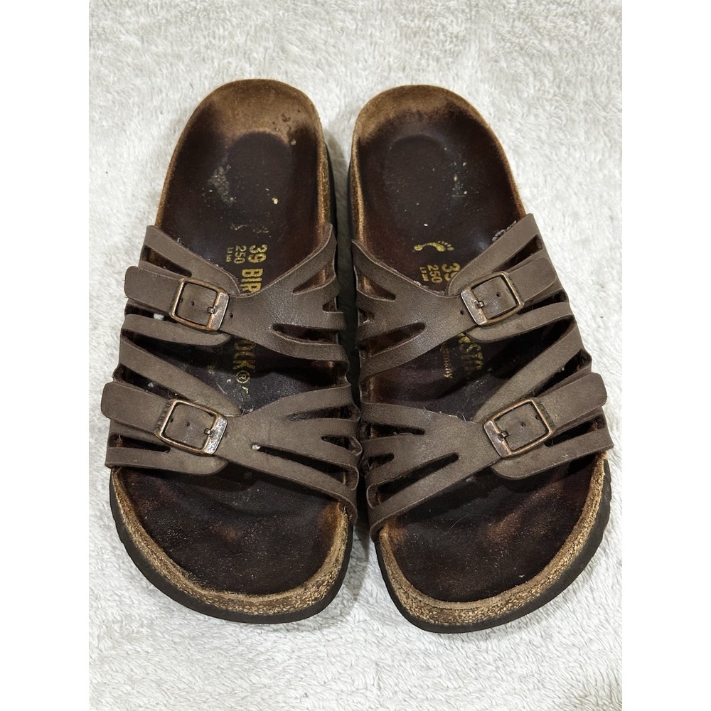 Birkenstock Granada Womens 39 W8-8.5 Sandals Strappy Brown Double Buckle Slip On